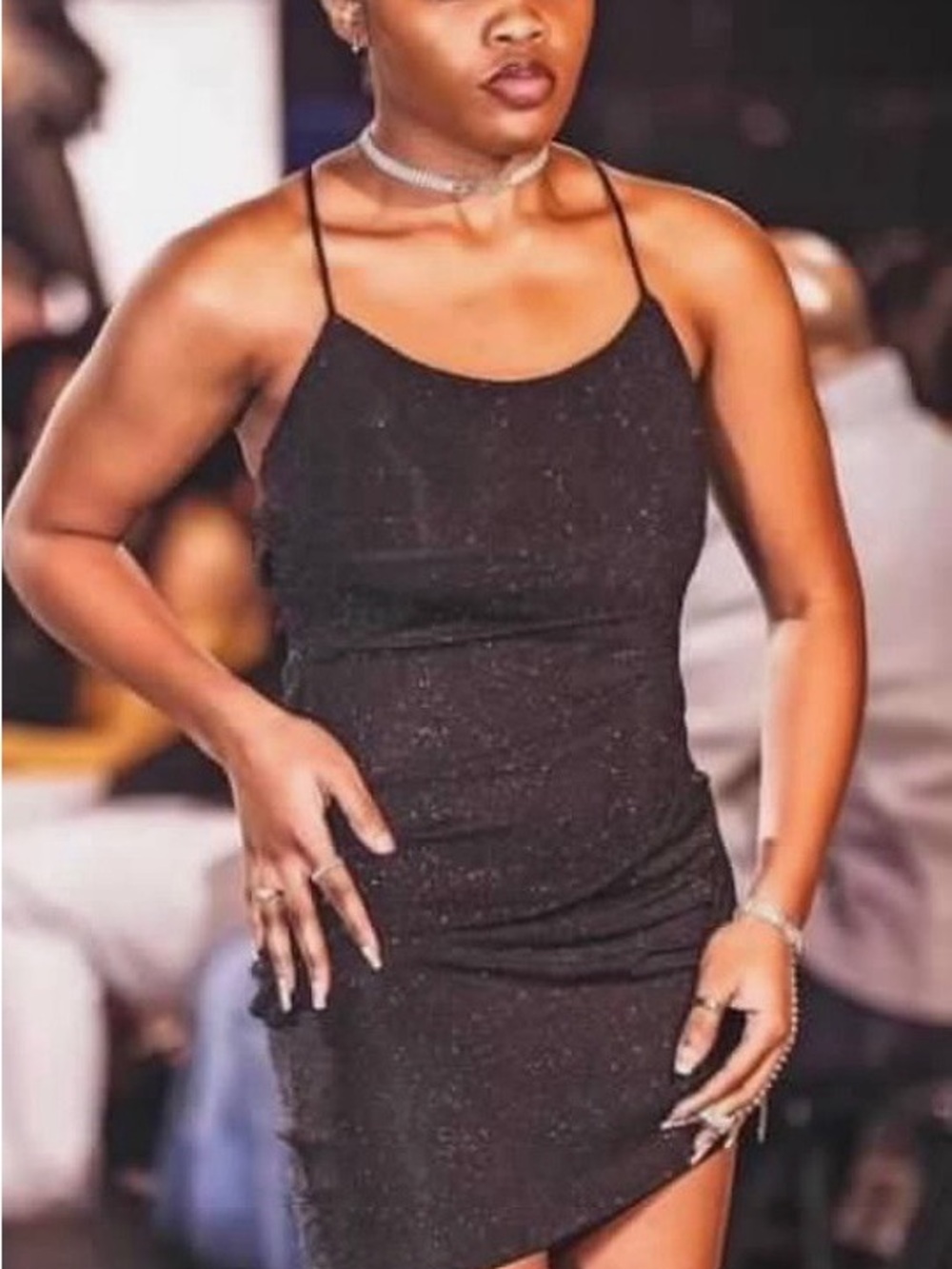 Women’s Black Sparkle Slip Dress with Spaghetti Straps